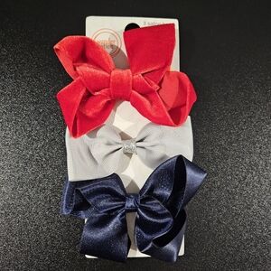 Set Of 3 Girl Barrette Bows (Red, Silver, and Blue) BRAND NEW